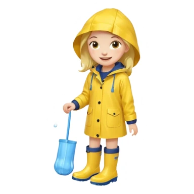 Girl in a yellow raincoat and rain boots  sticker