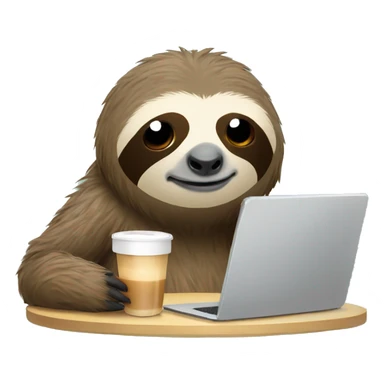tired sloth with laptop and ice latte sticker