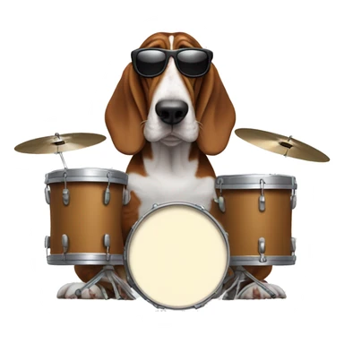 basset hound with sunglasses and playing the drums sticker
