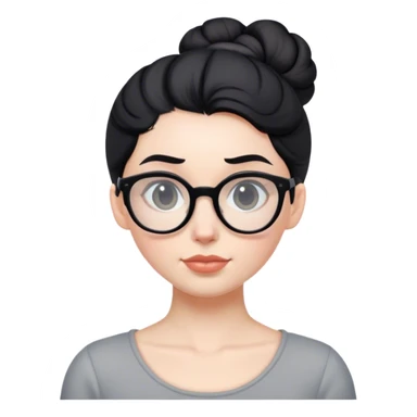 pale teacher with black hair in a updo bun, wearing gray glasses sticker