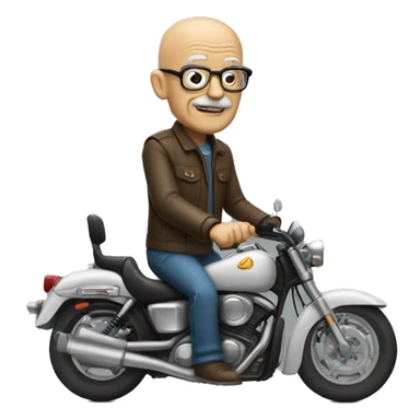 old man with a bald head and glasses while on a motorcycle sticker