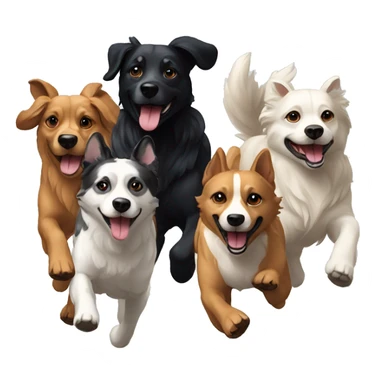 Pack of different breed dogs running sticker