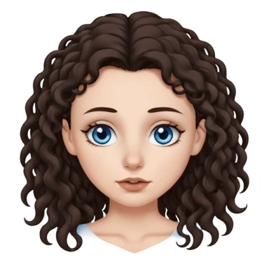 white girl, dark brown long slightly curly hair , skinni but with big breast , septum piercing on nose, beautiful dark gray-blue eyes, sticker