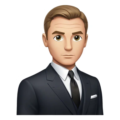 Cinematic Realistic James Bond Portrait Emoji, depicted as a suave, sophisticated secret agent in a tailored suit with a cool, composed gaze and an air of stealth and charm, rendered with crisp textures and dynamic cinematic lighting that captures his timeless espionage allure. sticker