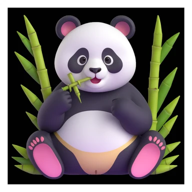 panda eating bamboo in forrest background, close up pose sticker