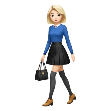 a fashionable gen Z woman, walking confidently with a skirt and stylish tights sticker