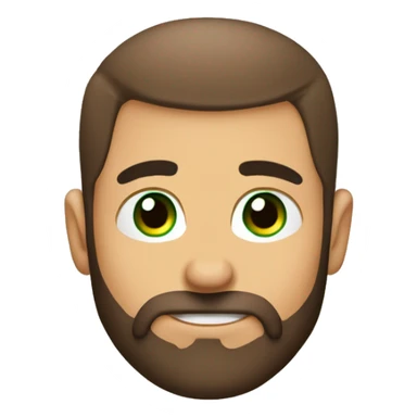 brow hair shaved on side, brown beard long, green eyes, sip coffee cup sticker