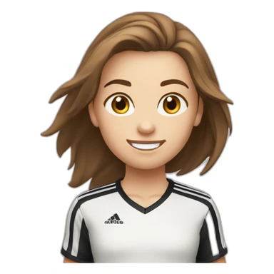 Caucasian girl with brown long hair running with a soccer ball wearing White short and black shorts sticker