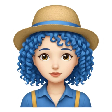 blue curly with opticals haired women with hat sticker