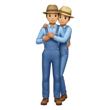 man in suit and hat hugs man in overall. Full height sticker