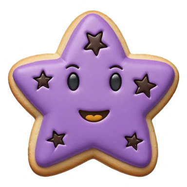 realistic pastel purple cookie with a soft, crumbly texture, fine surface cracks, matte baked finish, star-shaped jam cutout revealing glossy dark berry filling no face  sticker