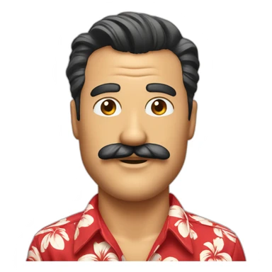 Smiling Magnum PI with a big mustache in a red Hawaiian shirt sticker