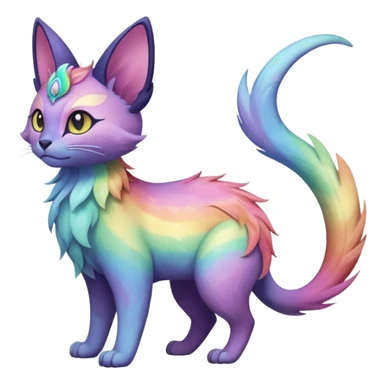 White pastel iridescent rainbow-gradients-color-marked with swirly patterns butterflies  faerie-Noivern-Noibat-Purloin-Torracat-Lykoi-Caracal-cat-Fakemon-fusion-hybrid-creature sticker