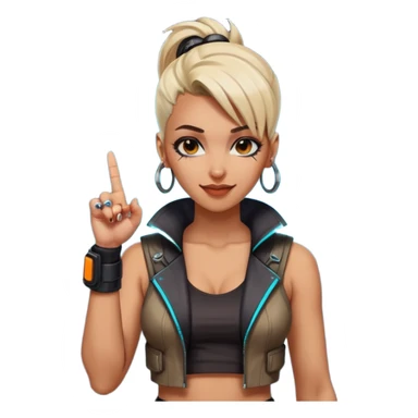 Woman with her tongue out in cyberpunk clothing and giving the middle finger. Looking naughty. sticker