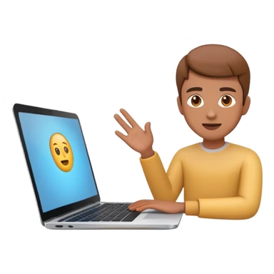 Online course, laptop screen with a person emerging teaching something. Lesson, video course, semi 3D emoji style sticker