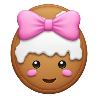 Gingerbread cookie wearing a pink bow on right side of the head with white frosting dress sticker