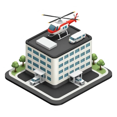 hospital isometric view building with heliport sticker