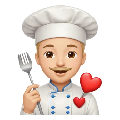 chef smiley face blowing a kiss with a heart sticker