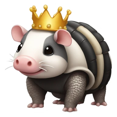 Black piebald chubby round armadillo pig panda centipede armadillo wearing a crown sticker