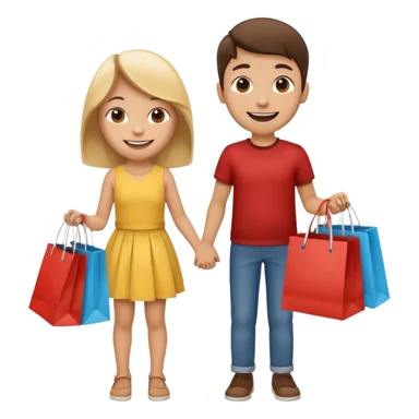 HAPPY SMILEY FACE BOY AND GIRL WITH HANDS AND FEET EMOJI WITH SHOPPING BAGS IN EACH HAND sticker