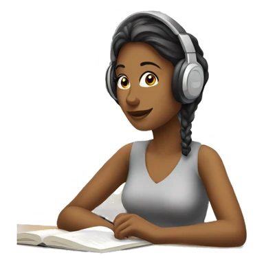 Female with headphones Studying in library sticker