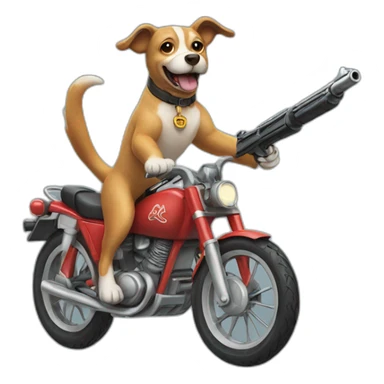 dog riding a bike with a gun sticker