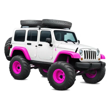 white jeep lifted with mud tires and hot pink accents  sticker