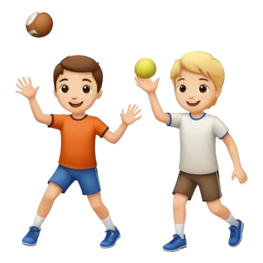 two children playing catch, one throwing and one catching a ball, happy and playful sticker