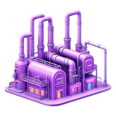 AI-powered factory. It should be a building with pipes. Add light violet neon glowing symbolizing power of AI sticker