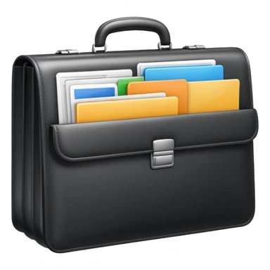 open briefcase displaying icons for CRM, task management, chat, and documents, all-in-one solution, clean modern emoji style sticker