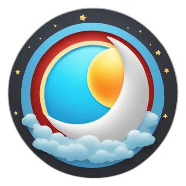 School logo, sun shape on the outside, inside red circle with 12 white stars that go around, inside light blue filling with text in black love wisdom and understanding, beneath half a moon sticker