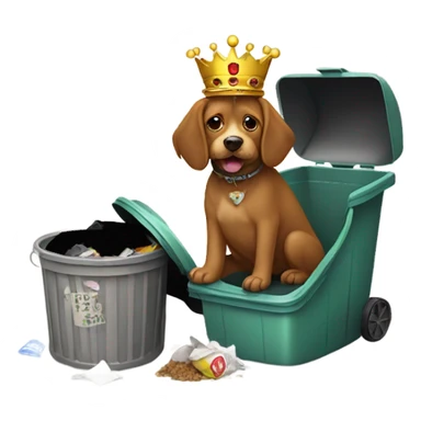 Small brown doodle dog eating garbage with a crown on sticker