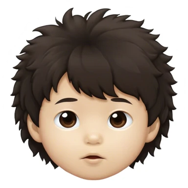 An asian 1 year old kid with brown and black hair fluffy over his eyes sticker