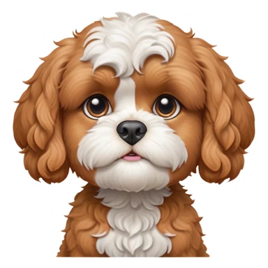 Cinematic Meme-Worthy Grumpy Apricot Cavoodle Portrait Emoji, Head held high but eyes filled with dramatic disappointment, smooth, curly apricot fur with striking white patches, deeply furrowed brow forming an unmistakable scowl, floppy ears slightly angled back in disapproval, piercing brown eyes glaring with pure exasperation, Simplified yet hilariously over-exaggerated features, highly detailed, glowing with an aura of supreme annoyance, high shine, exhausted yet judgmental, stylized with an almost regal pettiness, bright but brooding, soft glowing outline, capturing the essence of a companion that has seen it all and is thoroughly unimpressed, so meme-worthy it feels like it could instantly become the next viral sensation of grumpiness! sticker