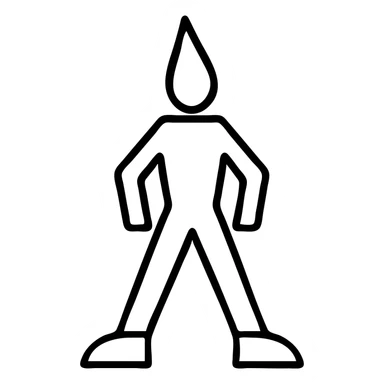 minimalist icon of a sharp object or person, featuring prominent blue shoes sticker