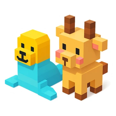 a seal and a goat sitting together, Roblox style, simple background sticker
