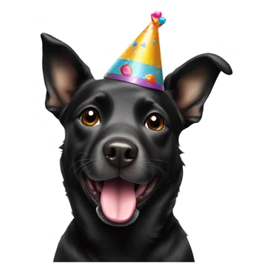 black dog with birthday hat and tongue out sticker