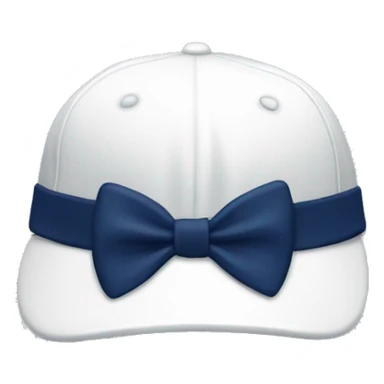 a white baseball hat with a navy blue bow on it sticker