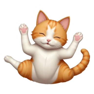 ginger and white small cat eyes closed lying down upside down with paws stretched out straight in different directions sticker