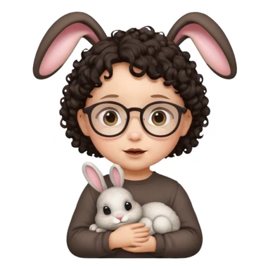 bunny ear wearing small baby dark haired curly spectacled sticker