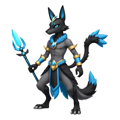 Black Dark Furry Fluffy Modern Futuristic Cyber-Lucario-Anubis-fusion full body sticker
