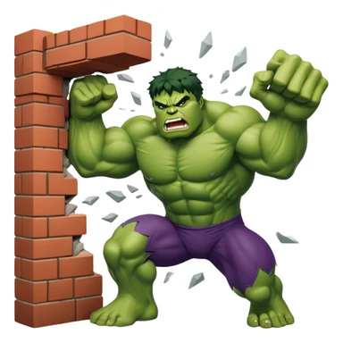 Hulk smashing through a brick wall, green superhero breaking through sticker