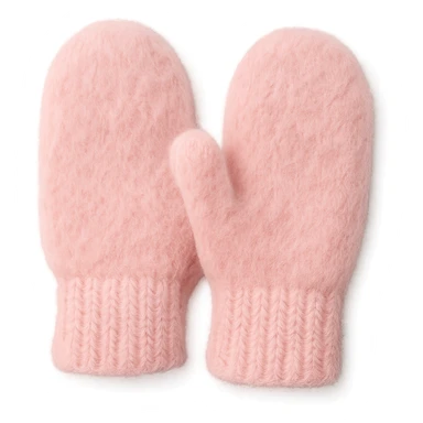 pink wool mittens, soft and fluffy ,remove background sticker