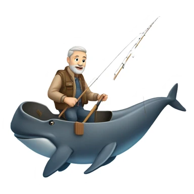 60 year old white MAN with brown hair and brown beard fishing and catching a whale sticker