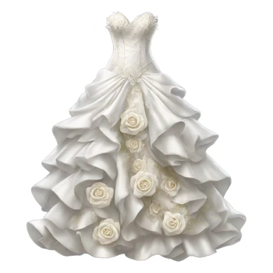 Hyper Realistic ornate Wedding dress displays ruffles and white roses sticker