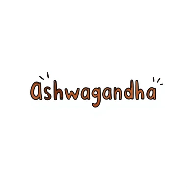The word "Ashwagandha" hand-drawn in a warm earthy color palette with browns, oranges, and subtle greens. Simple doodle style with minimal decoration. sticker