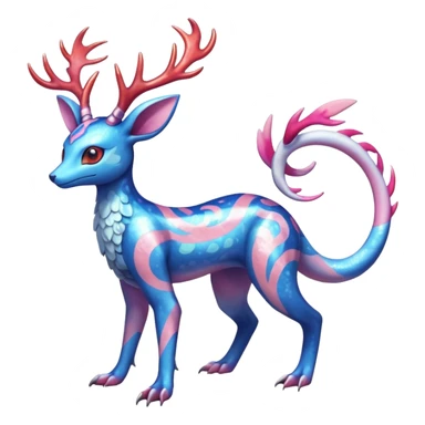Shiny Heliolisk-Sylveon-Salandit-Amaura-Fakémon-hybrid-creature (full body)  with antlers sticker