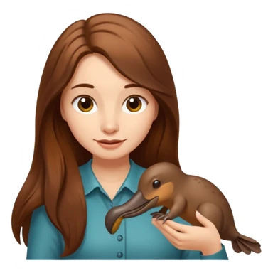 long brownhaired woman playing with platypus sticker