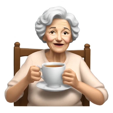 3d hyper realistic senior woman drinking a cup of tea with a biscuit  sticker