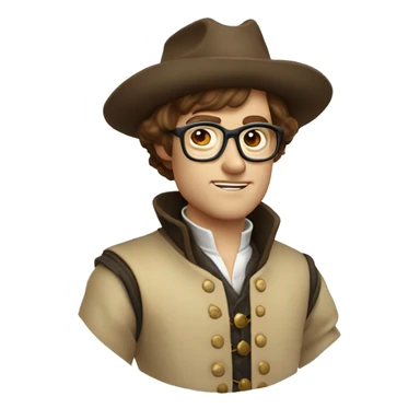 Musketeer man beige jacket short brown hair garden round glasses sticker